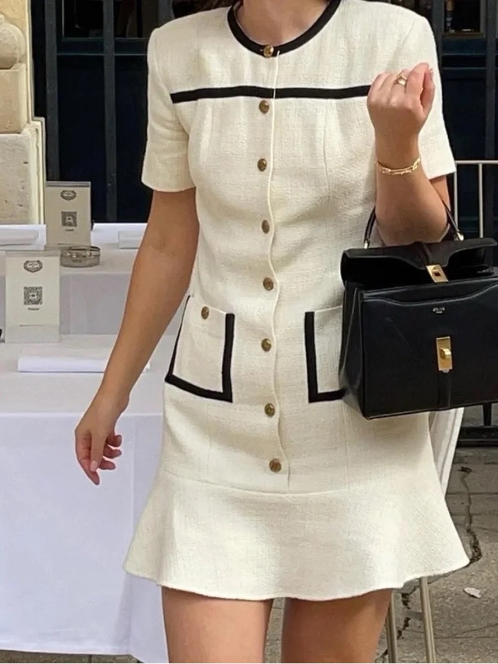 Commense White Mini Dress with Navy Trim